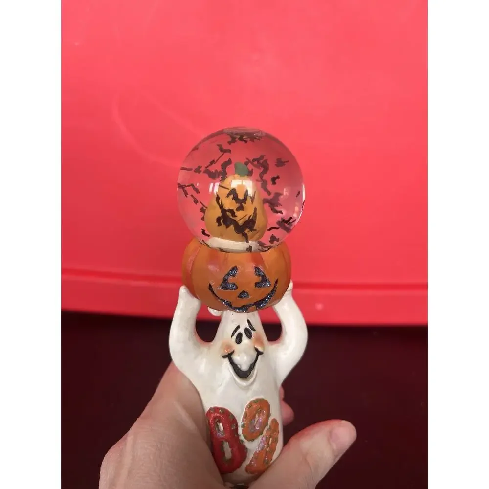Halloween Mini Pumpkin w/Ghost water globe tall with flying bats Really Cute